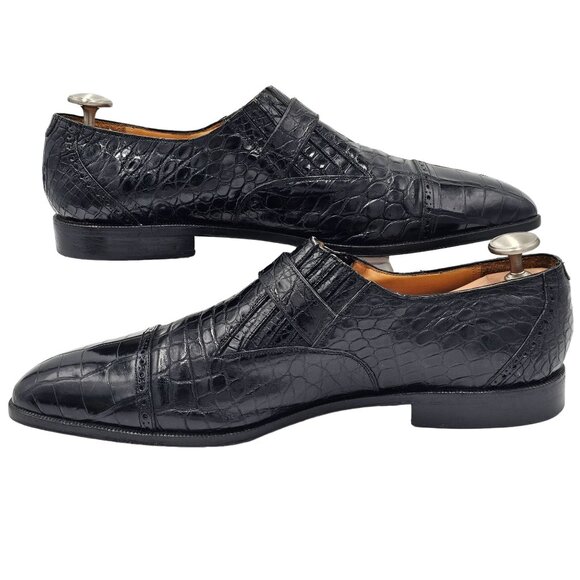 Vintage Exotic Alligator Men's 15M Black Monk Strap Dress Loafers Paolo De Marco - Picture 11 of 15